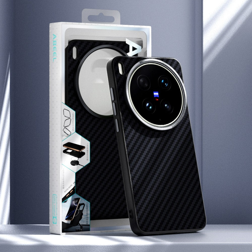 ABEEL For vivo X300 Ultra 5G Magnetic Case Carbon Fiber Texture Phone Back Cover - Black  /  Silver