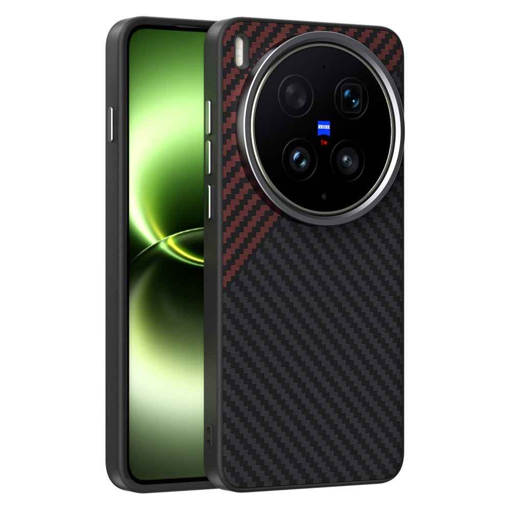 ABEEL For vivo X300 Ultra 5G Magnetic Case Carbon Fiber Texture Phone Back Cover - Black  /  Red