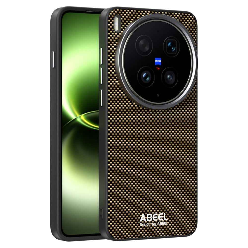 ABEEL For vivo X300 Ultra 5G Magnetic Case Printed PC TPU Aluminum Alloy Leather Phone Cover - Gold