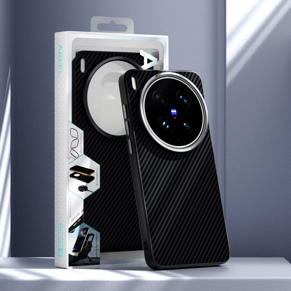 ABEEL For vivo X300 Ultra 5G Magnetic Case Carbon Fiber Texture TPU PC PU Phone Back Cover - Black