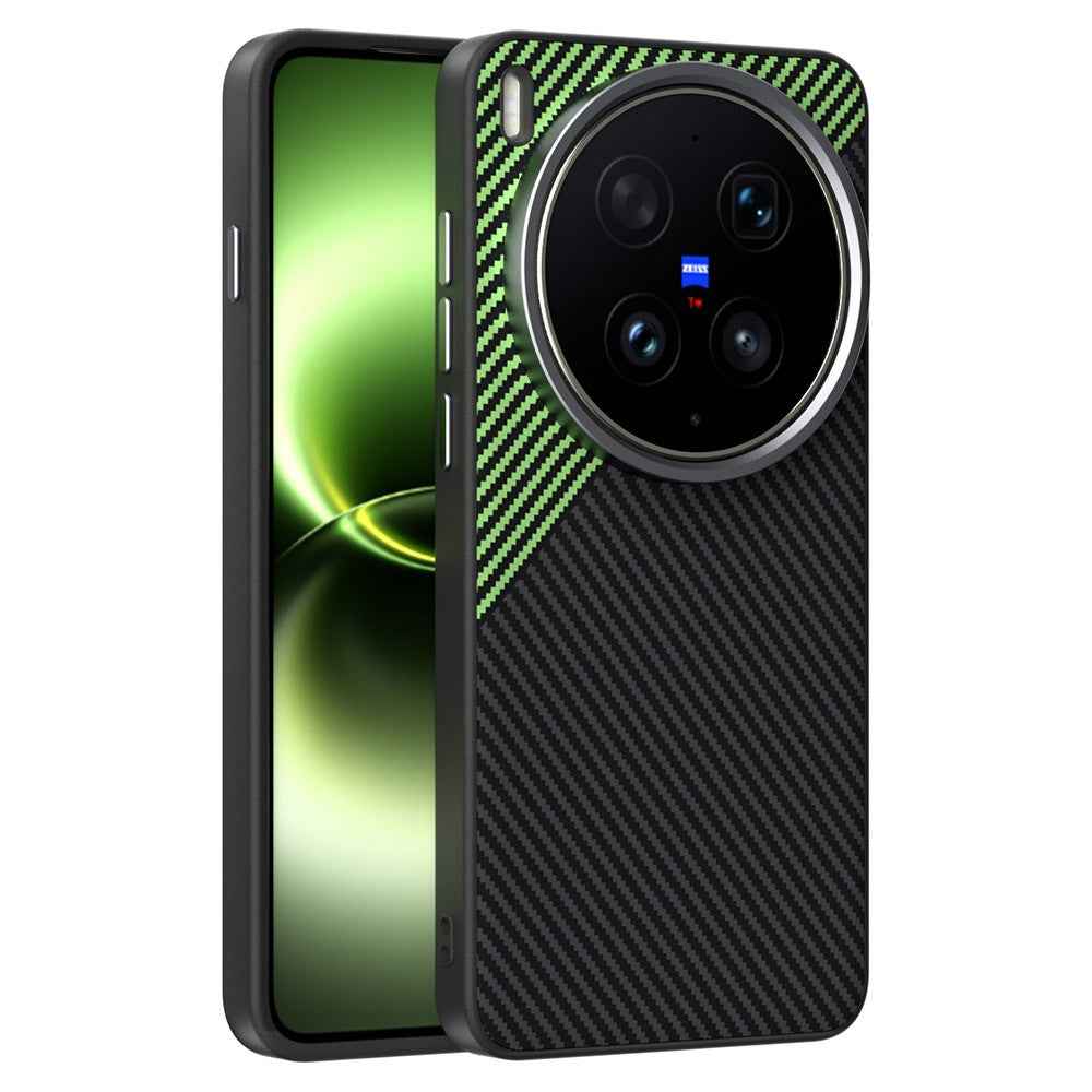 ABEEL For vivo X300 Ultra 5G Magnetic Case Carbon Fiber Texture TPU PC PU Phone Back Cover - Black  /  Green