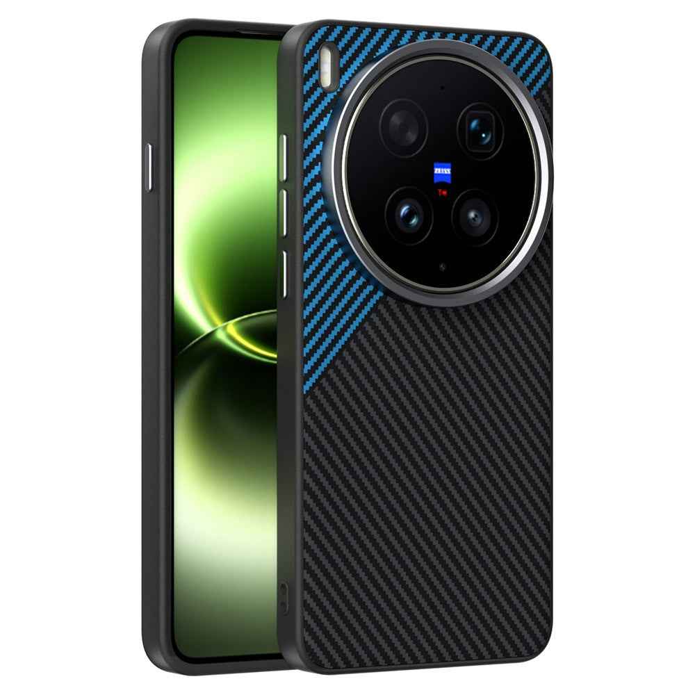 ABEEL For vivo X300 Ultra 5G Magnetic Case Carbon Fiber Texture TPU PC PU Phone Back Cover - Black  /  Blue