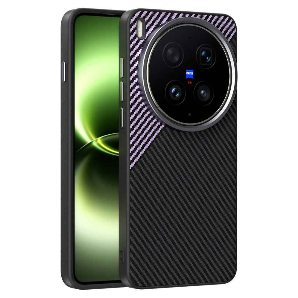 ABEEL For vivo X300 Ultra 5G Magnetic Case Carbon Fiber Texture TPU PC PU Phone Back Cover - Black  /  Purple