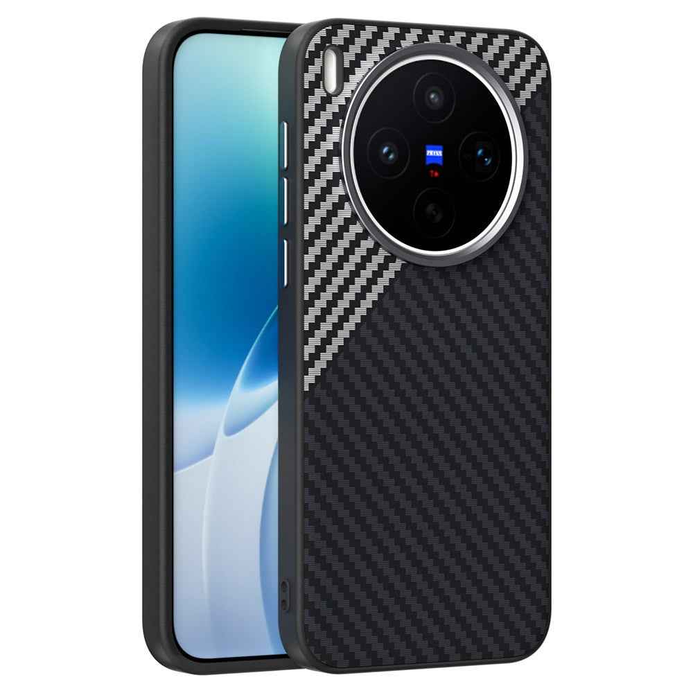 ABEEL For vivo X300s 5G Magnetic Case Carbon Fiber Texture Phone Back Cover - Black  /  Silver
