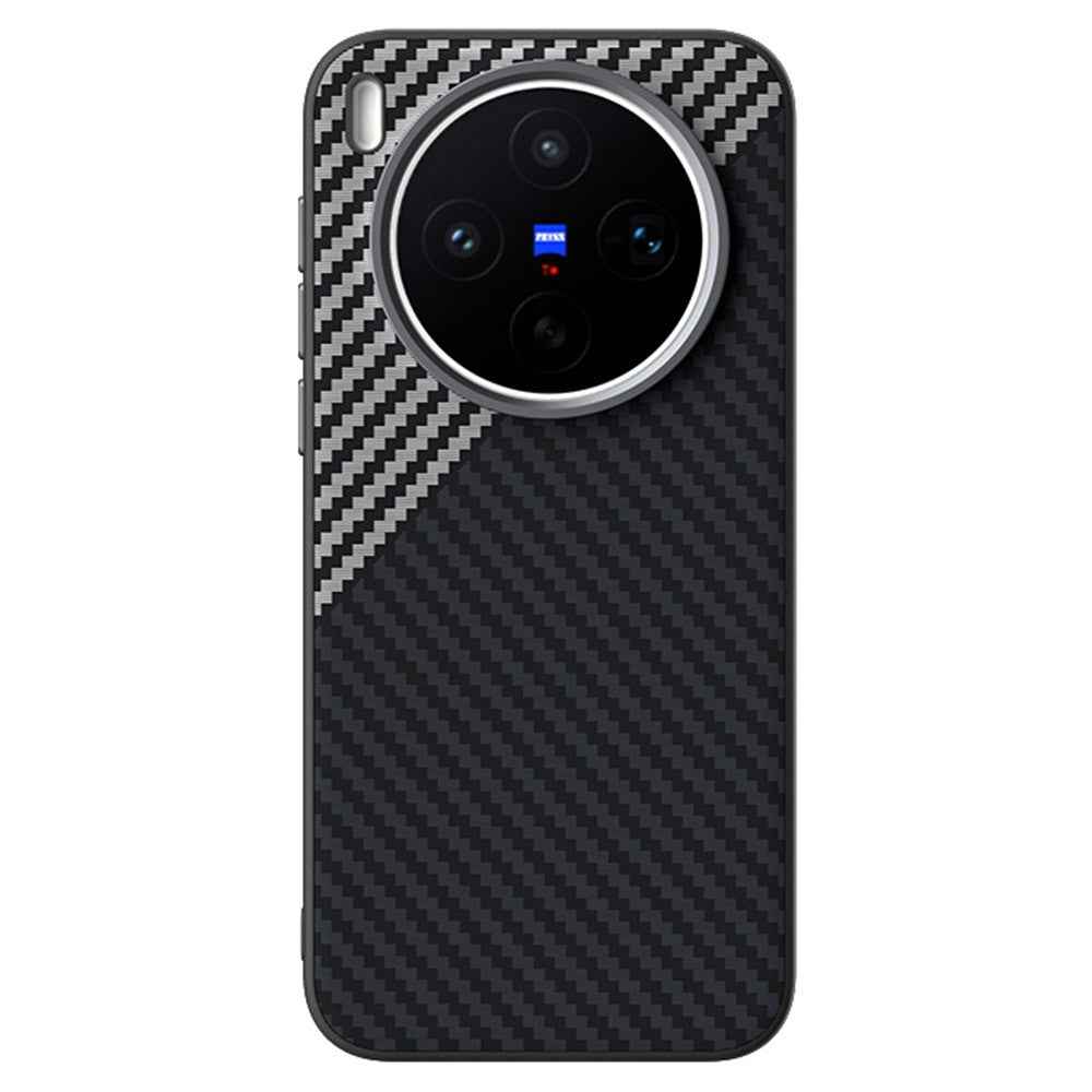 ABEEL For vivo X300s 5G Magnetic Case Carbon Fiber Texture Phone Back Cover - Black  /  Silver