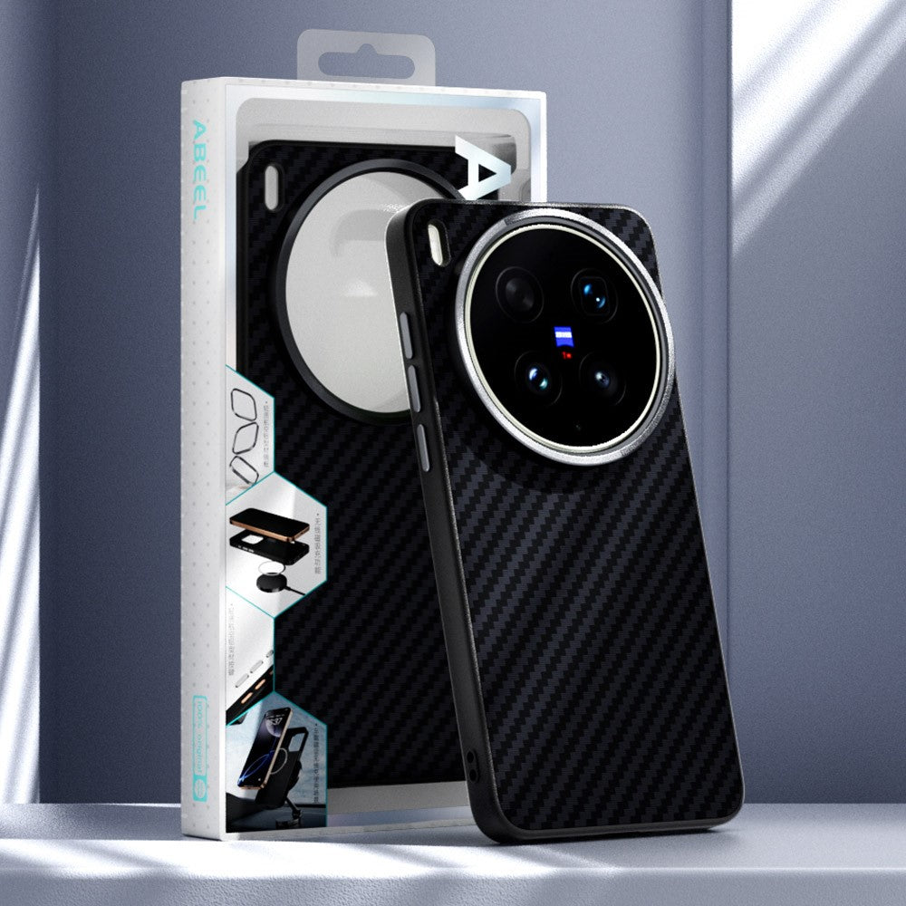 ABEEL For vivo X300s 5G Magnetic Case Carbon Fiber Texture Phone Back Cover - Black  /  Blue