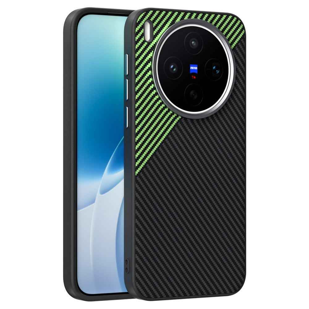 ABEEL For vivo X300s 5G Magnetic Case Carbon Fiber Texture TPU PC PU Phone Back Cover - Black  /  Green