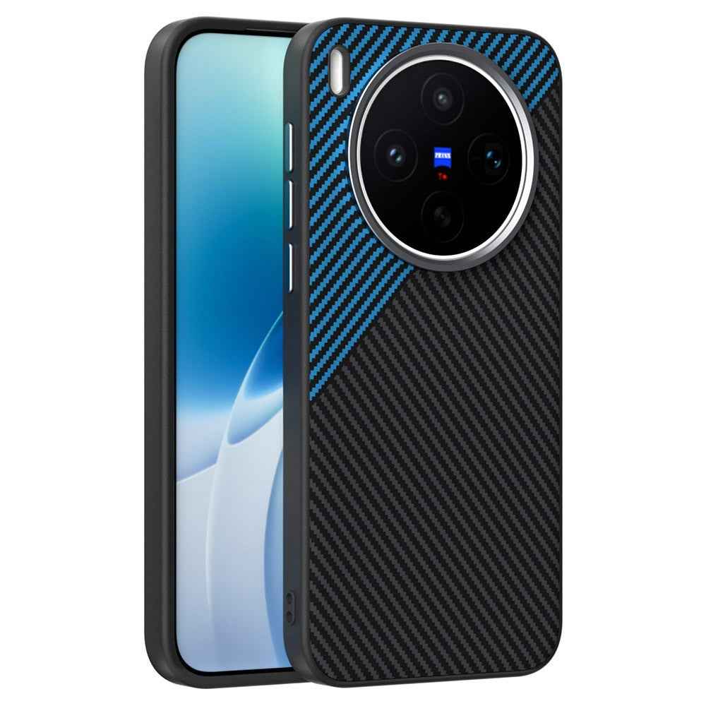 ABEEL For vivo X300s 5G Magnetic Case Carbon Fiber Texture TPU PC PU Phone Back Cover - Black  /  Blue