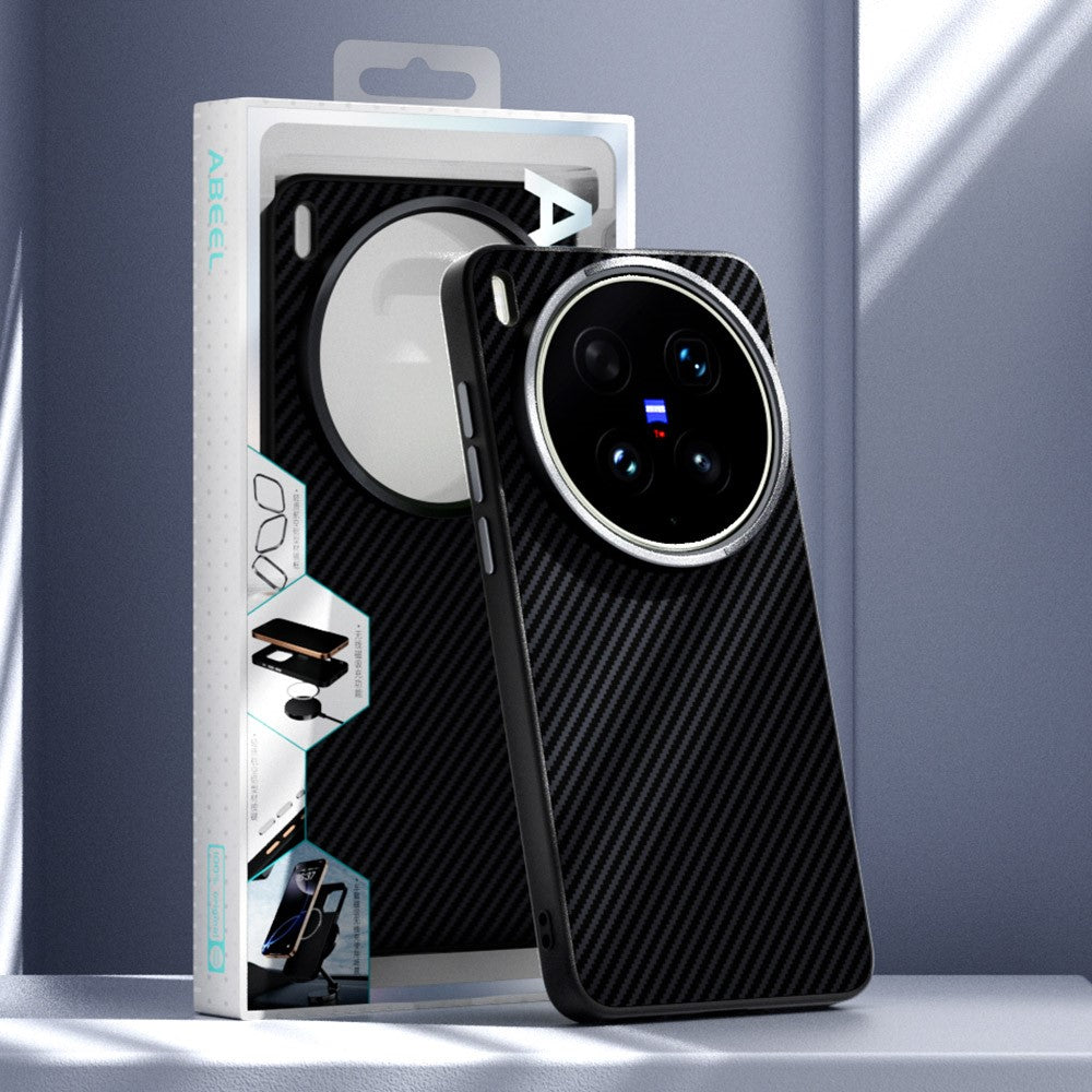 ABEEL For vivo X300s 5G Magnetic Case Carbon Fiber Texture TPU PC PU Phone Back Cover - Black  /  Blue