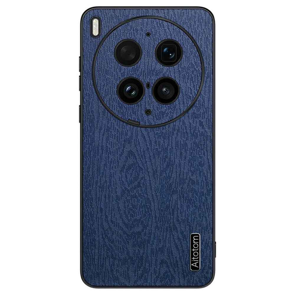 For vivo X300 Ultra 5G Case Wood Texture PU Leather Coated PC TPU Phone Cover - Blue