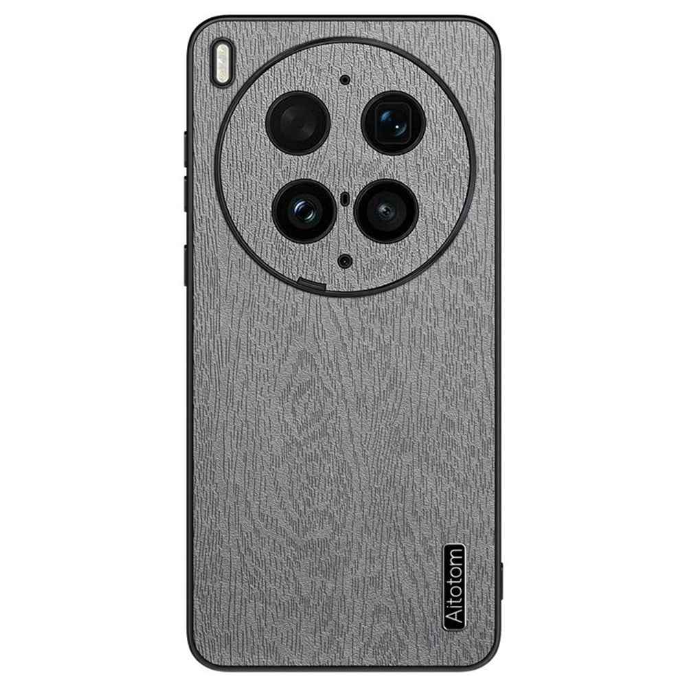 For vivo X300 Ultra 5G Case Wood Texture PU Leather Coated PC TPU Phone Cover - Grey