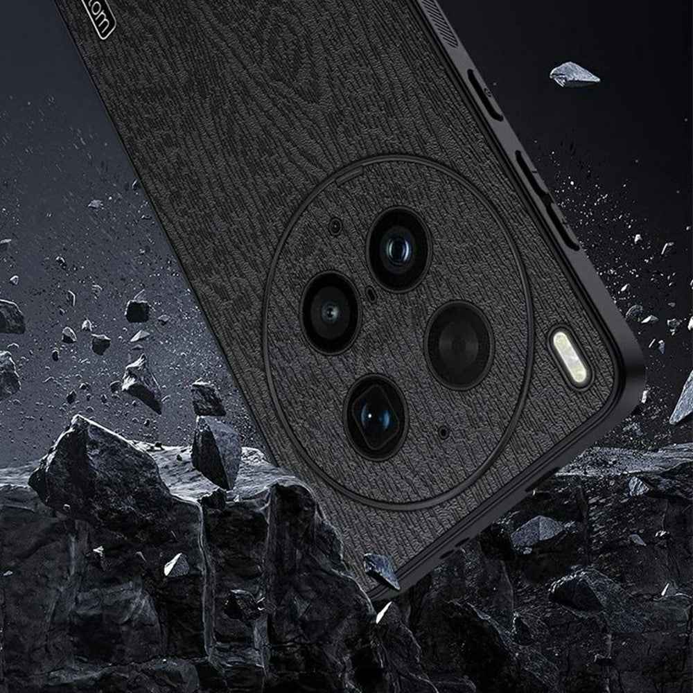 For vivo X300 Ultra 5G Case Wood Texture PU Leather Coated PC TPU Phone Cover - Grey