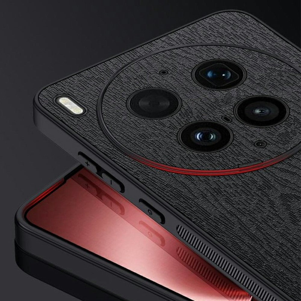 For vivo X300 Ultra 5G Case Wood Texture PU Leather Coated PC TPU Phone Cover - Grey