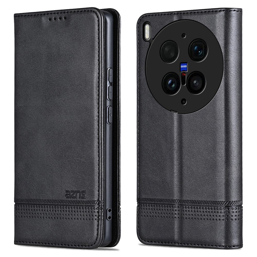 AZNS For vivo X300 Ultra 5G Phone Case Cowhide Texture PU Leather Wallet Phone Cover - Black