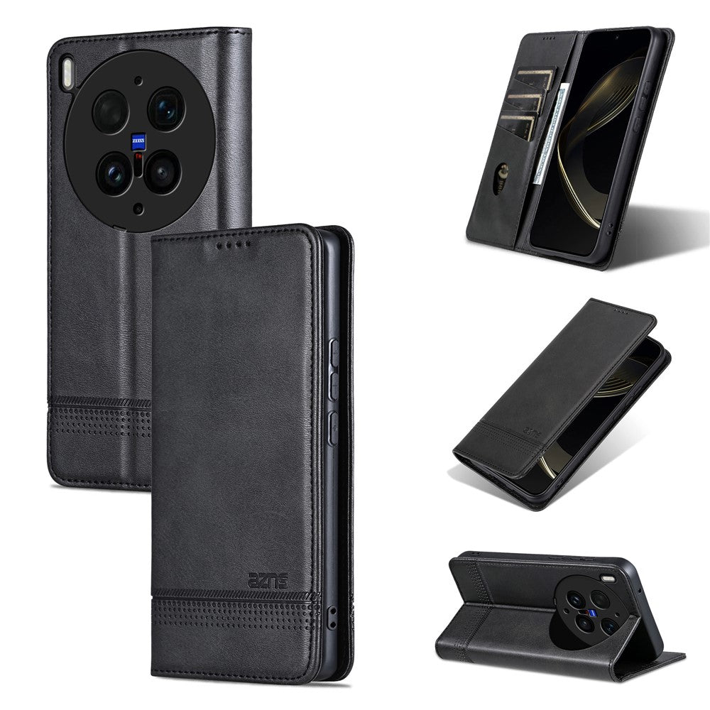 AZNS For vivo X300 Ultra 5G Phone Case Cowhide Texture PU Leather Wallet Phone Cover - Black