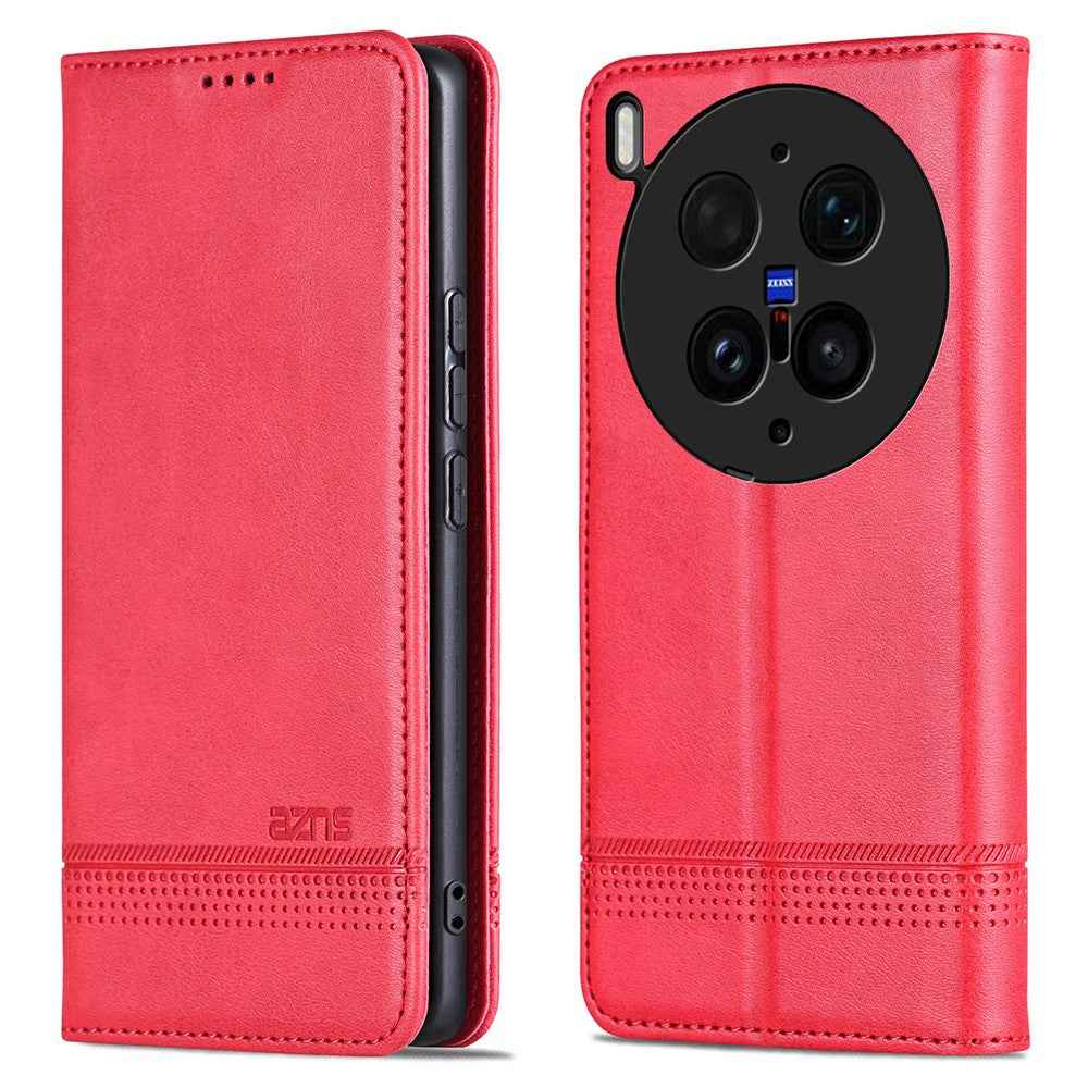 AZNS For vivo X300 Ultra 5G Phone Case Cowhide Texture PU Leather Wallet Phone Cover - Red