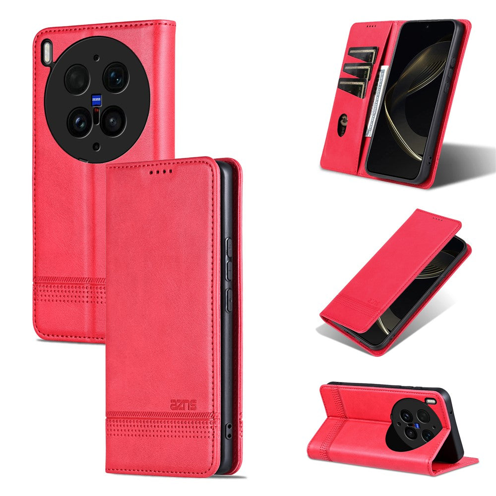 AZNS For vivo X300 Ultra 5G Phone Case Cowhide Texture PU Leather Wallet Phone Cover - Red
