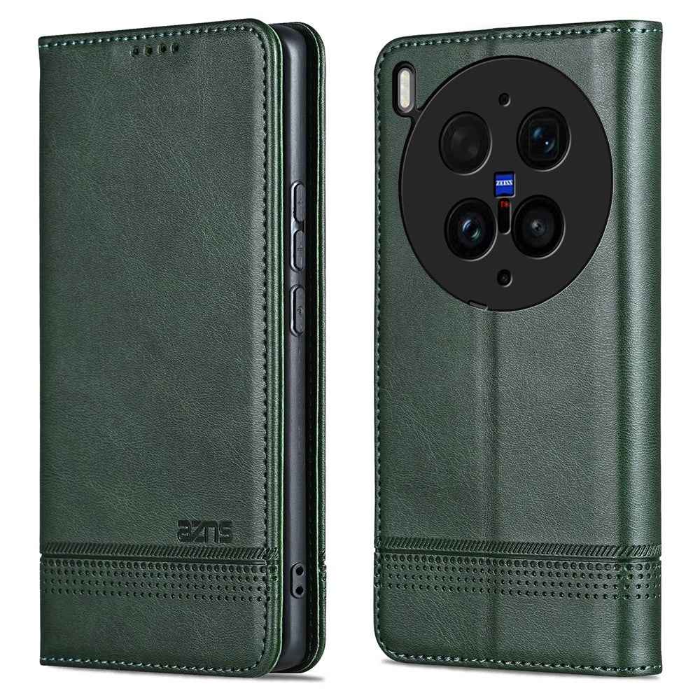 AZNS For vivo X300 Ultra 5G Phone Case Cowhide Texture PU Leather Wallet Phone Cover - Green