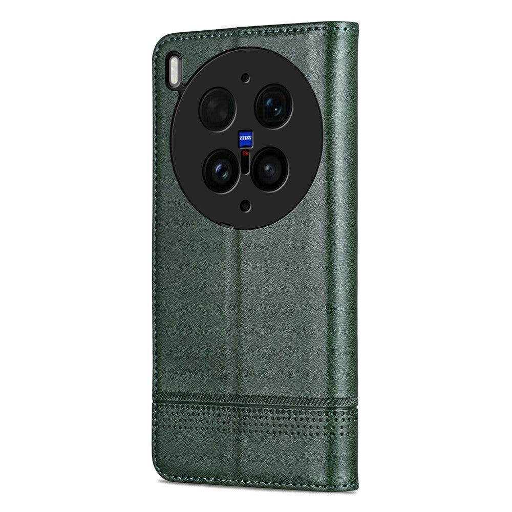 AZNS For vivo X300 Ultra 5G Phone Case Cowhide Texture PU Leather Wallet Phone Cover - Green