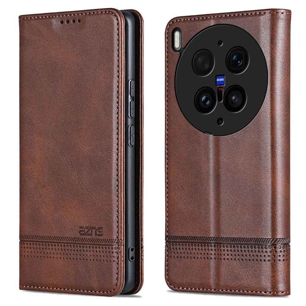AZNS For vivo X300 Ultra 5G Phone Case Cowhide Texture PU Leather Wallet Phone Cover - Brown