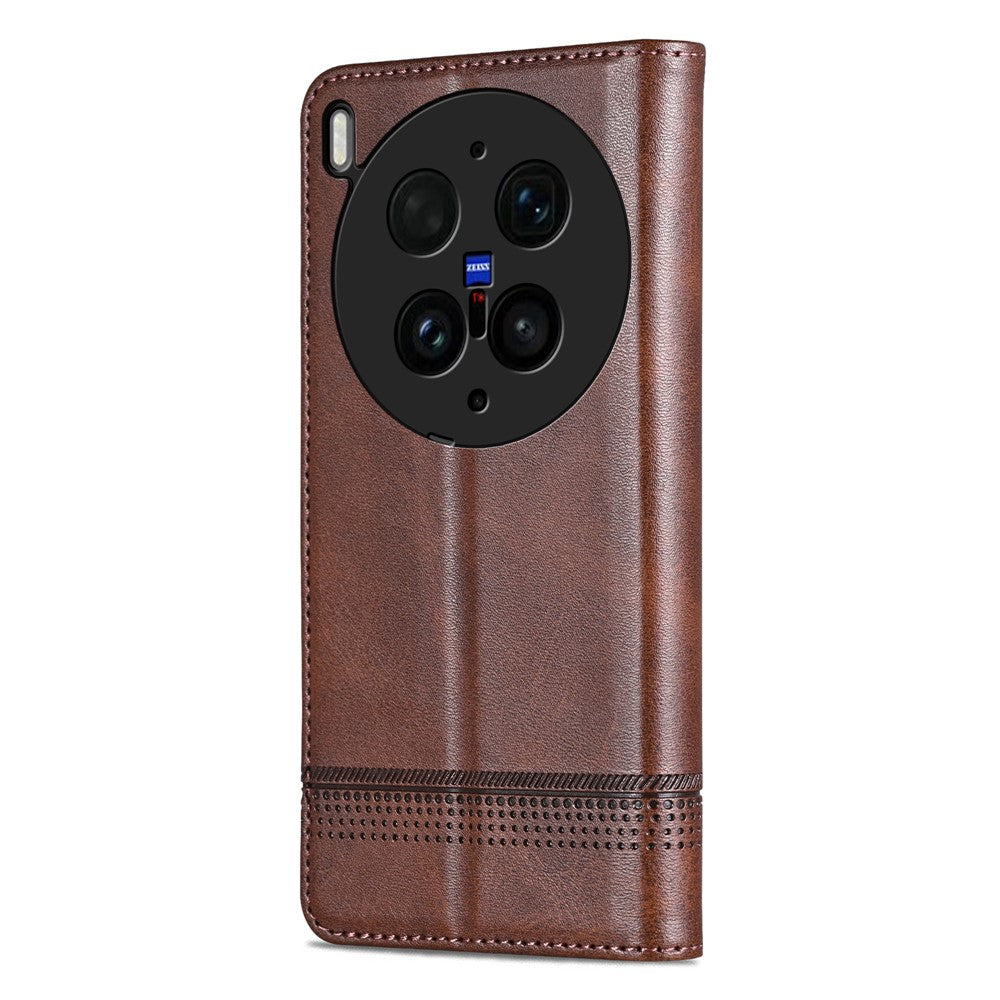 AZNS For vivo X300 Ultra 5G Phone Case Cowhide Texture PU Leather Wallet Phone Cover - Brown