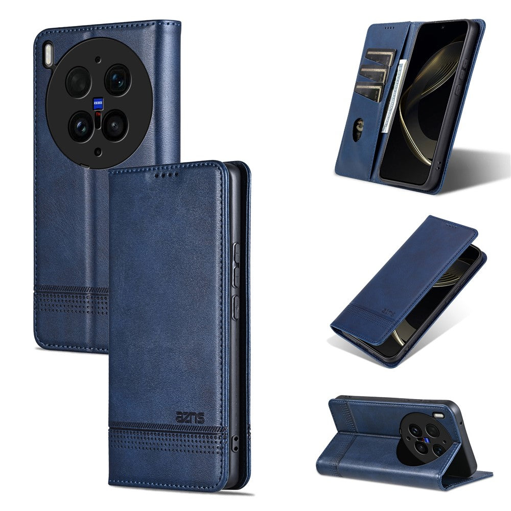AZNS For vivo X300 Ultra 5G Phone Case Cowhide Texture PU Leather Wallet Phone Cover - Blue