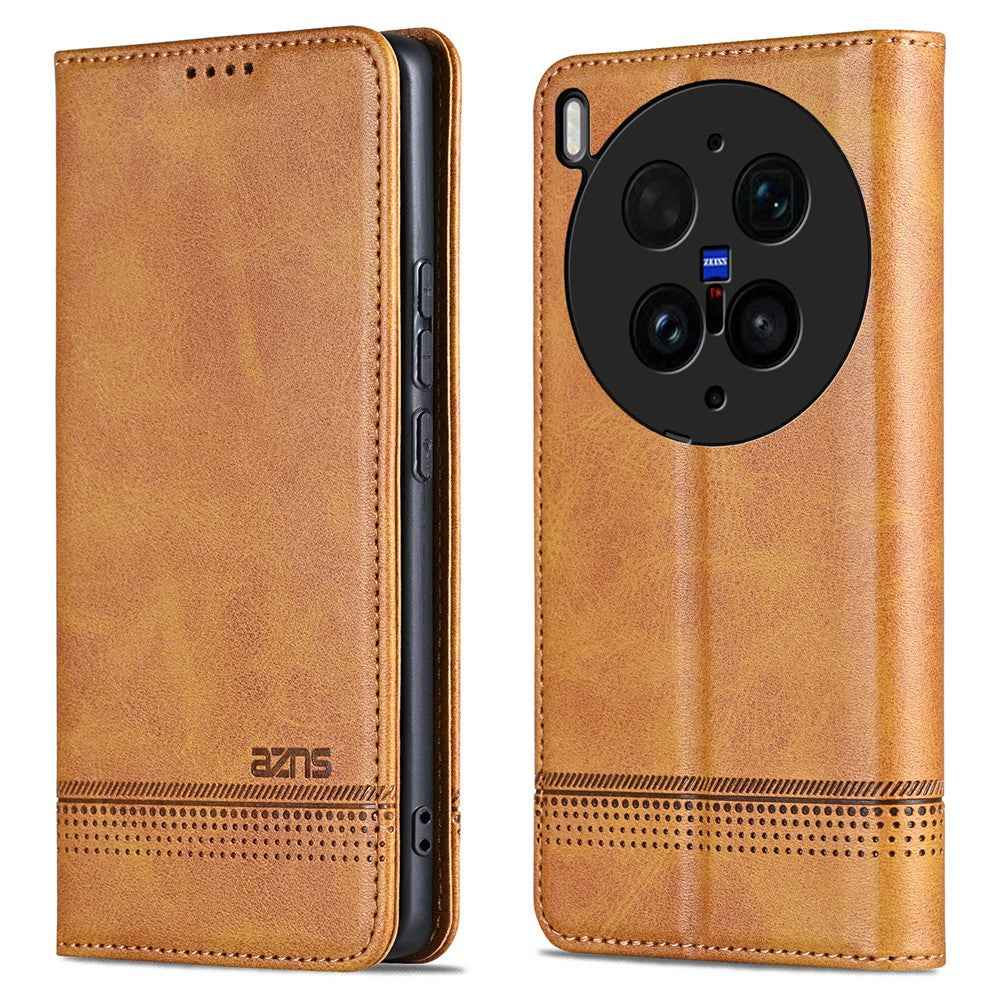 AZNS For vivo X300 Ultra 5G Phone Case Cowhide Texture PU Leather Wallet Phone Cover - Coffee