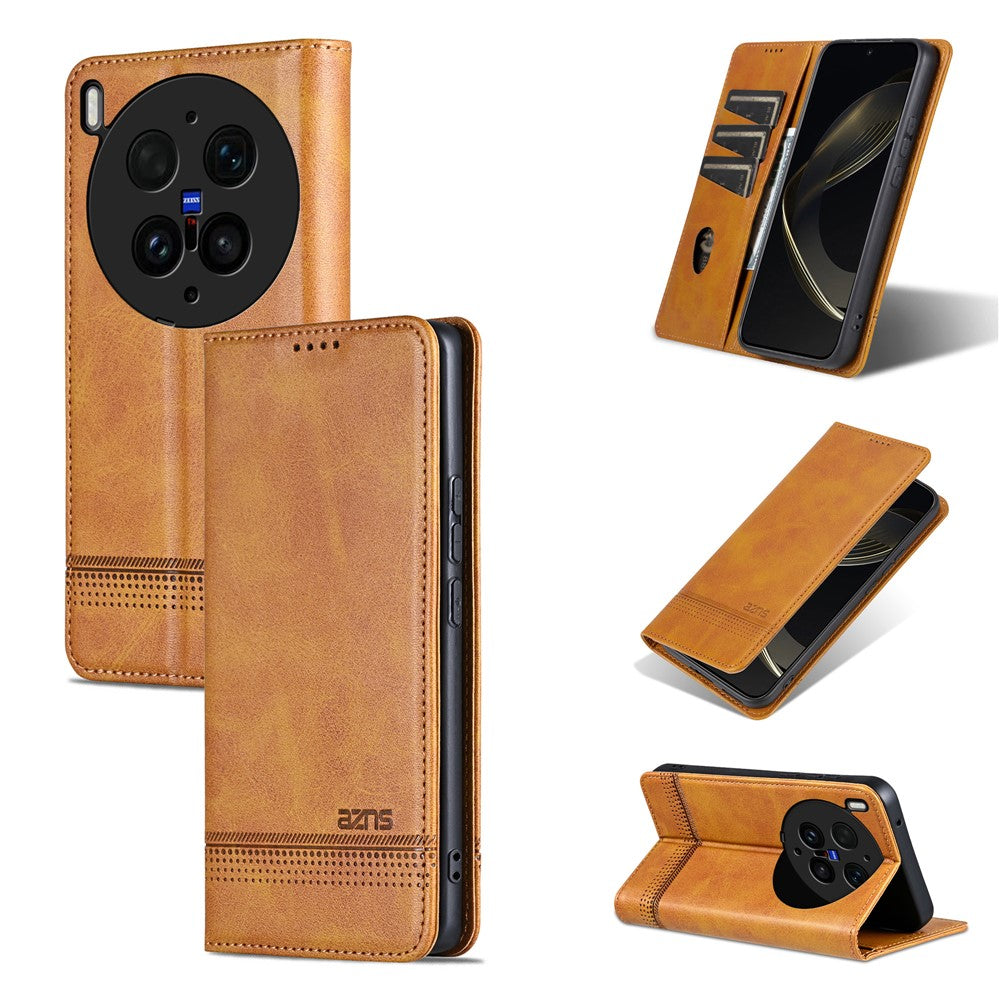 AZNS For vivo X300 Ultra 5G Phone Case Cowhide Texture PU Leather Wallet Phone Cover - Coffee