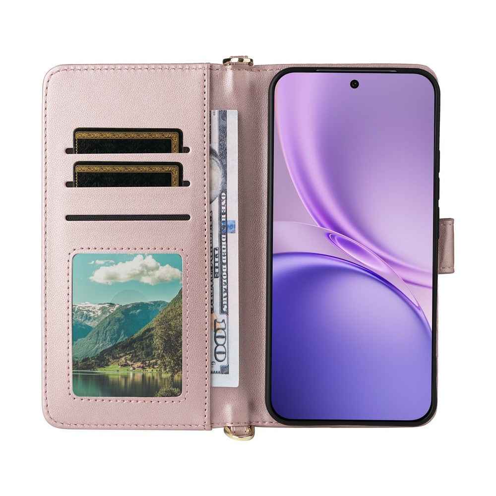 For vivo X300 FE 5G / S50 Pro mini 5G Leather Case Stand Wallet Phone Cover with Shoulder  /  Wrist Strap - Pink