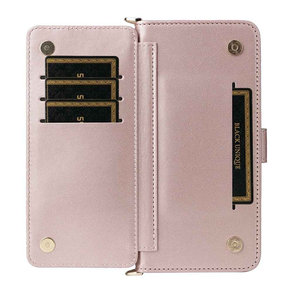 For vivo X300 FE 5G / S50 Pro mini 5G Leather Case Stand Wallet Phone Cover with Shoulder  /  Wrist Strap - Pink