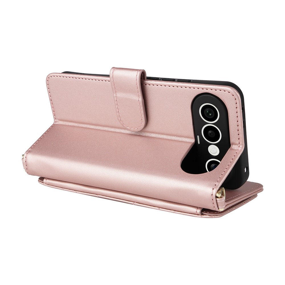 For vivo X300 FE 5G / S50 Pro mini 5G Leather Case Stand Wallet Phone Cover with Shoulder  /  Wrist Strap - Pink