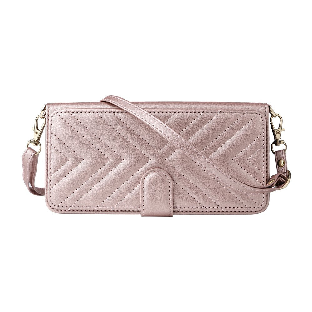 For vivo X300 FE 5G / S50 Pro mini 5G Leather Case Stand Wallet Phone Cover with Shoulder  /  Wrist Strap - Pink