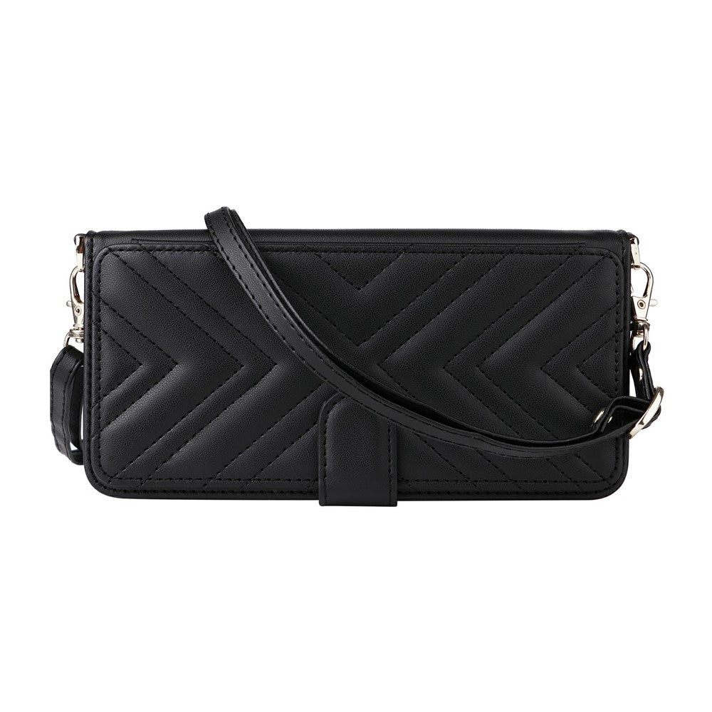 For vivo X300 FE 5G / S50 Pro mini 5G Leather Case Stand Wallet Phone Cover with Shoulder  /  Wrist Strap - Black