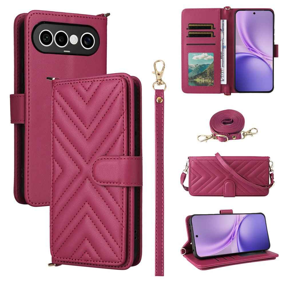 For vivo X300 FE 5G / S50 Pro mini 5G Leather Case Stand Wallet Phone Cover with Shoulder  /  Wrist Strap - Rose