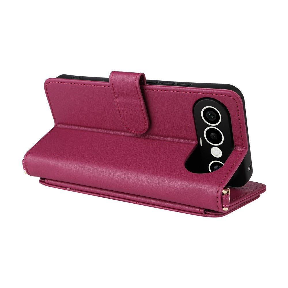 For vivo X300 FE 5G / S50 Pro mini 5G Leather Case Stand Wallet Phone Cover with Shoulder  /  Wrist Strap - Rose