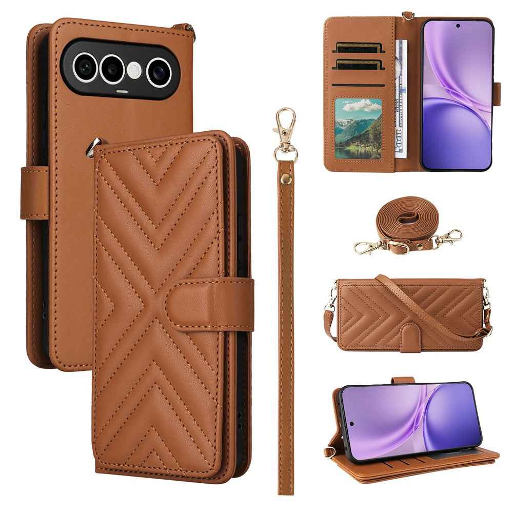 For vivo X300 FE 5G / S50 Pro mini 5G Leather Case Stand Wallet Phone Cover with Shoulder  /  Wrist Strap - Brown