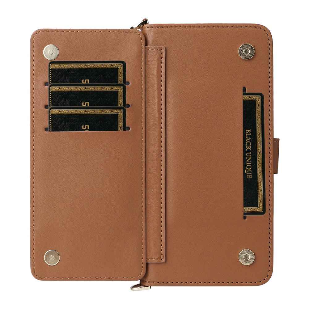 For vivo X300 FE 5G / S50 Pro mini 5G Leather Case Stand Wallet Phone Cover with Shoulder  /  Wrist Strap - Brown