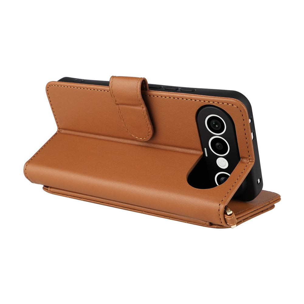 For vivo X300 FE 5G / S50 Pro mini 5G Leather Case Stand Wallet Phone Cover with Shoulder  /  Wrist Strap - Brown