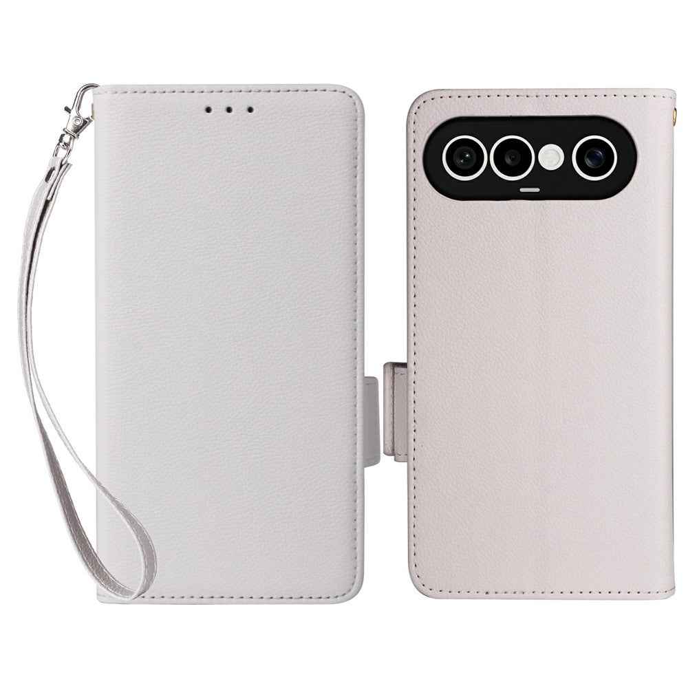 For vivo X300 FE 5G / S50 Pro mini 5G Case Litchi Texture Wallet Leather Phone Cover with Wrist Strap - White