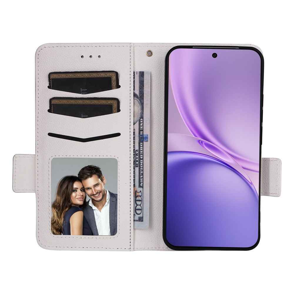 For vivo X300 FE 5G / S50 Pro mini 5G Case Litchi Texture Wallet Leather Phone Cover with Wrist Strap - White