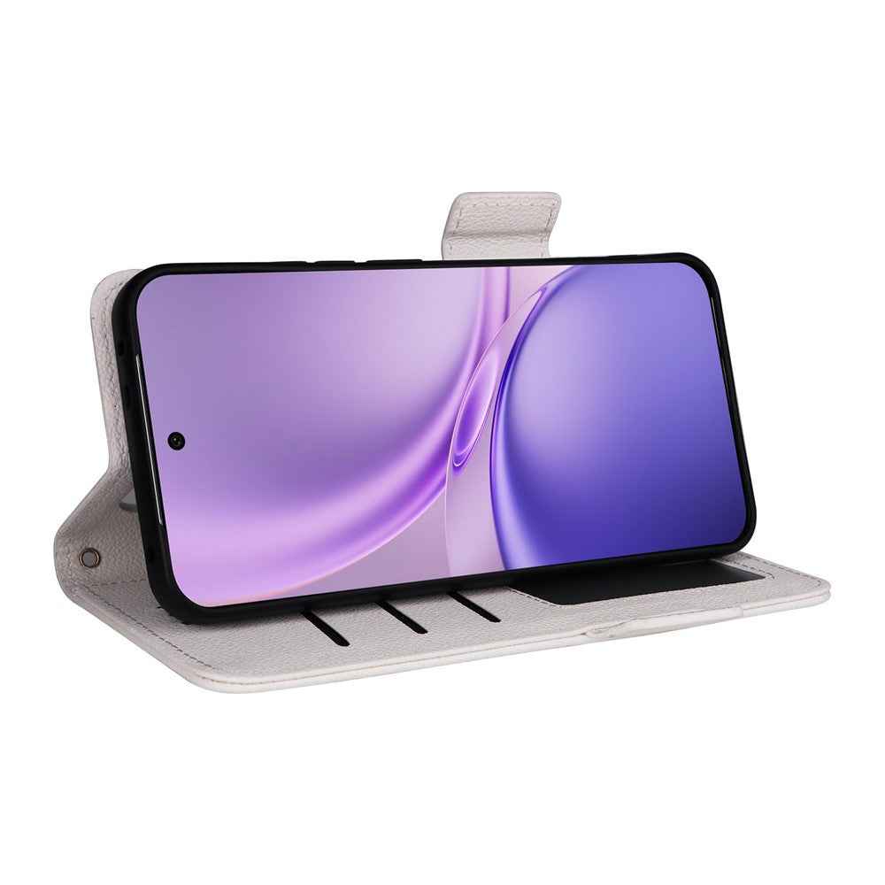 For vivo X300 FE 5G / S50 Pro mini 5G Case Litchi Texture Wallet Leather Phone Cover with Wrist Strap - White
