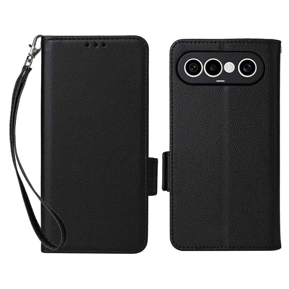 For vivo X300 FE 5G / S50 Pro mini 5G Case Litchi Texture Wallet Leather Phone Cover with Wrist Strap - Black