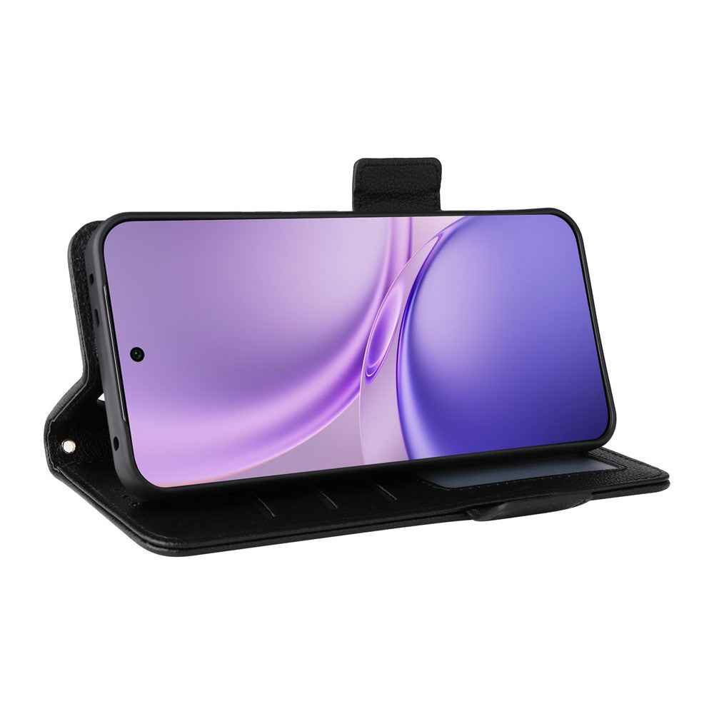 For vivo X300 FE 5G / S50 Pro mini 5G Case Litchi Texture Wallet Leather Phone Cover with Wrist Strap - Black