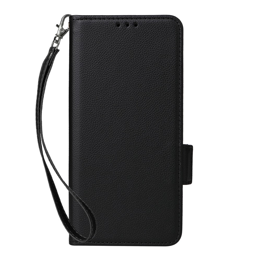 For vivo X300 FE 5G / S50 Pro mini 5G Case Litchi Texture Wallet Leather Phone Cover with Wrist Strap - Black
