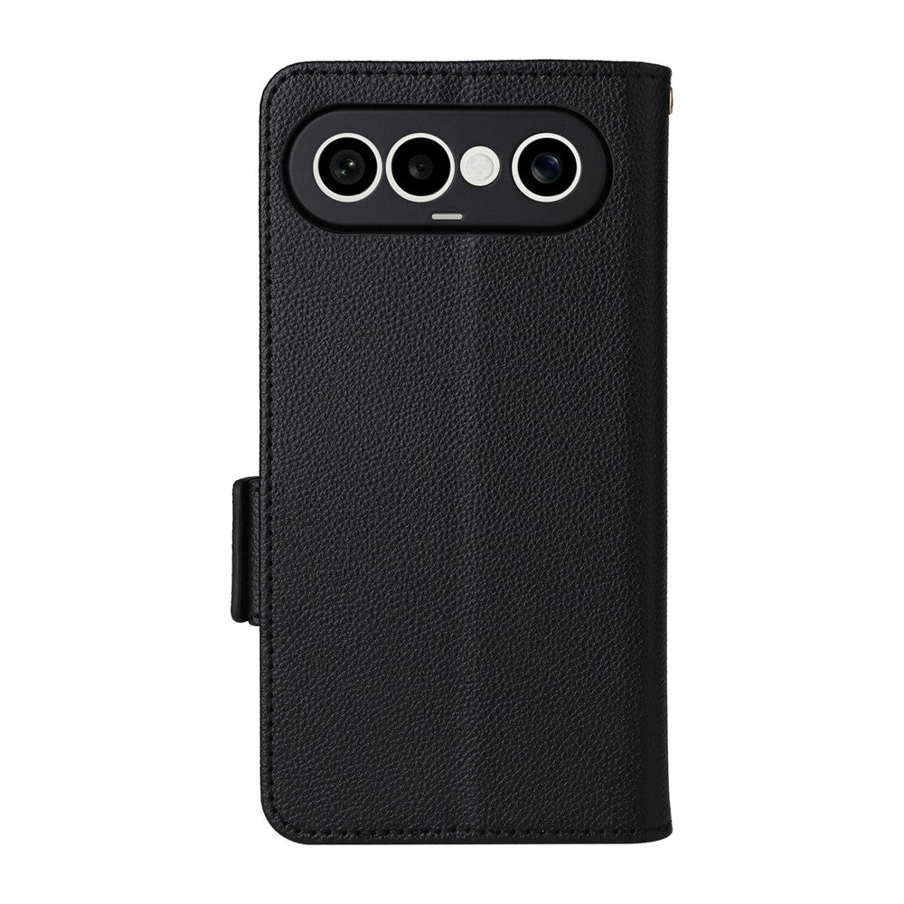 For vivo X300 FE 5G / S50 Pro mini 5G Case Litchi Texture Wallet Leather Phone Cover with Wrist Strap - Black