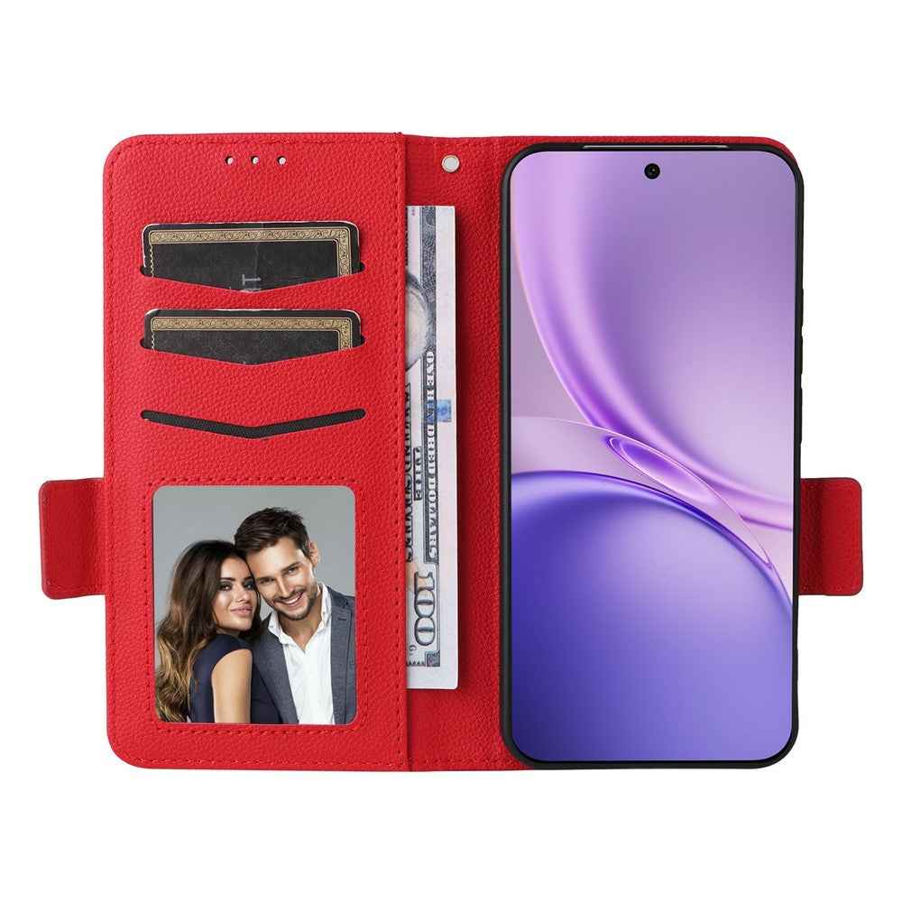 For vivo X300 FE 5G / S50 Pro mini 5G Case Litchi Texture Wallet Leather Phone Cover with Wrist Strap - Red