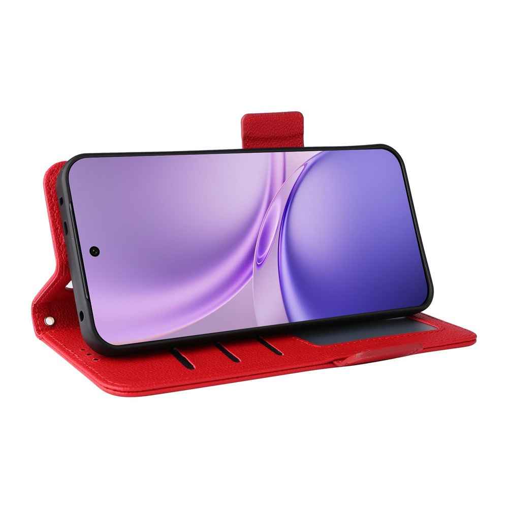 For vivo X300 FE 5G / S50 Pro mini 5G Case Litchi Texture Wallet Leather Phone Cover with Wrist Strap - Red