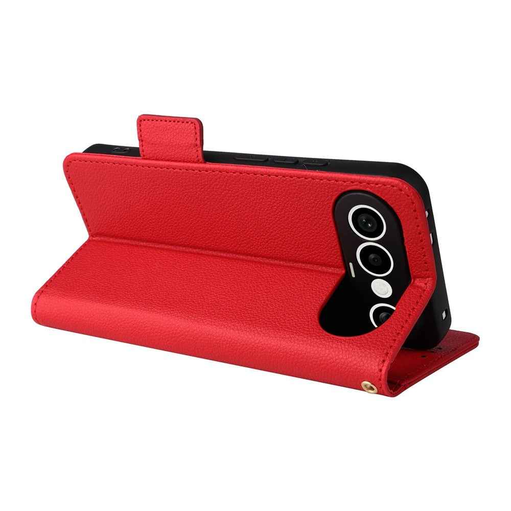 For vivo X300 FE 5G / S50 Pro mini 5G Case Litchi Texture Wallet Leather Phone Cover with Wrist Strap - Red