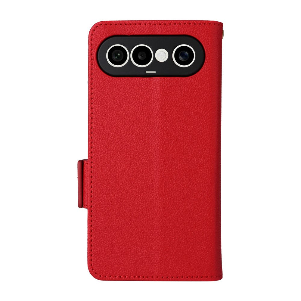 For vivo X300 FE 5G / S50 Pro mini 5G Case Litchi Texture Wallet Leather Phone Cover with Wrist Strap - Red
