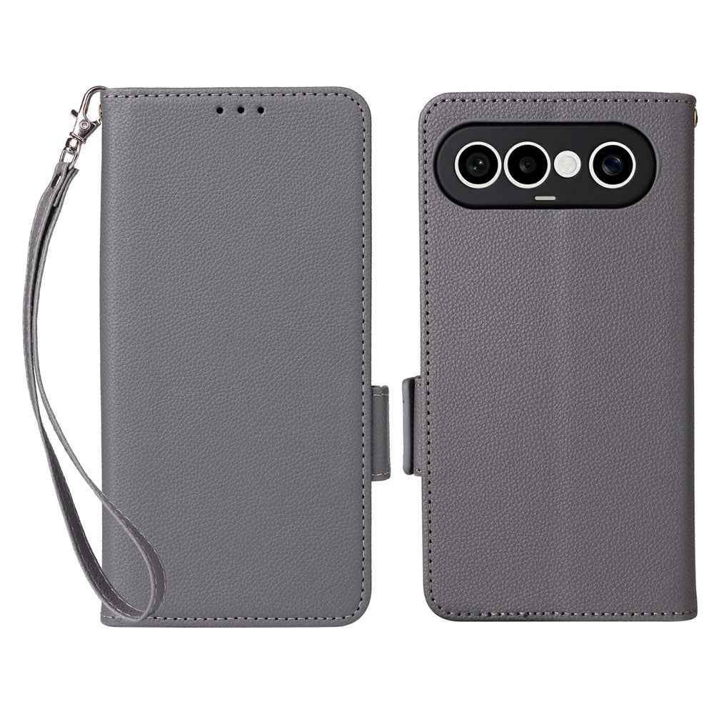 For vivo X300 FE 5G / S50 Pro mini 5G Case Litchi Texture Wallet Leather Phone Cover with Wrist Strap - Grey